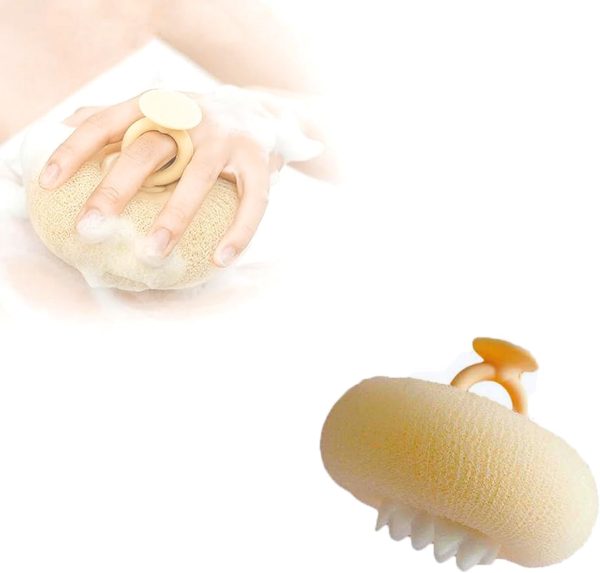 Super Soft Sunflower Suction Cup Bath Ball, New Upgraded 2-in-1 Sunflower Ball Exfoliating Loofah Sponge Mesh Pouf Shower Ball with Comfortable Non-Slip Handle (Yellow)