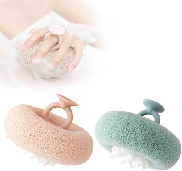 Super Soft Sunflower Suction Cup Bath Ball, 2026 Upgraded 2-in-1 Sunflower Bath Ball Exfoliating Bath Sponge Cleaning Brush, Sponge Mesh Pouf Shower Ball for Women, Men Shower (Apricot+Green)