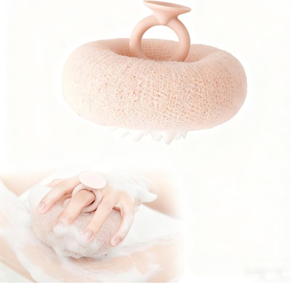 Super Soft Sunflower Suction Cup Bath Ball, New Upgraded 2-in-1 Sunflower Ball Exfoliating Loofah Sponge Mesh Pouf Shower Ball with Comfortable Non-Slip Handle (Pink)