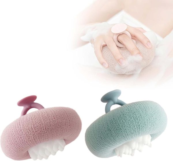 2 Pcs Super Soft Sunflower Suction Cup Bath Ball, 2-in-1 Sponge Mesh Pouf Shower Bath Sponge Cleaning Scrubber Bath Sponge Brush with Comfortable Non-Slip Handle