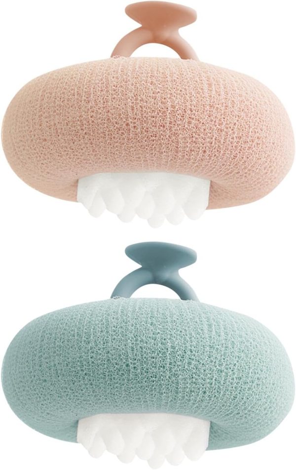 2 PCs Sunflower Bath Ball,Suction Cup Shower Ball 2-in-1 Bath Ball Sponge Mesh Pouf Shower Ball for Women, Men Shower Exfoliation(Pink+Cyan)