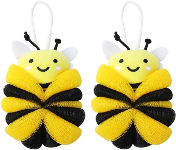 2 pcs Bee Loofah Sponge Cartoon Bee Bath Sponge Shower Sponge Balls Shower Washing Exfoliating
