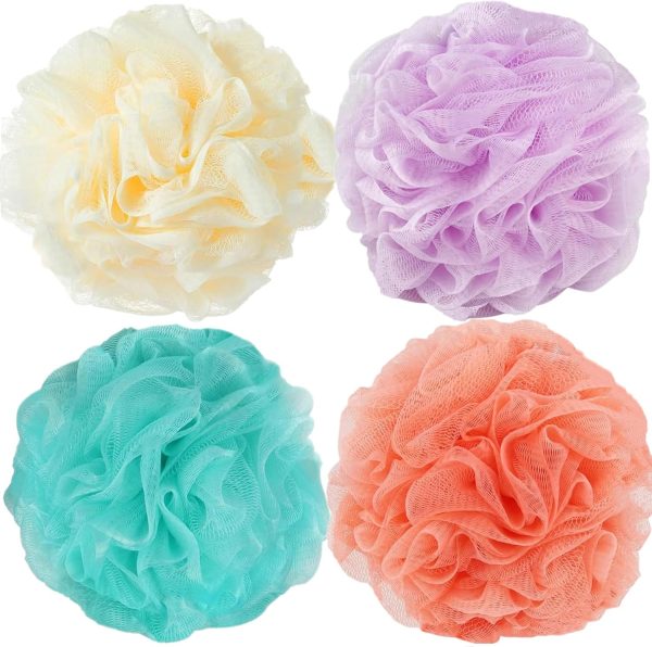 Loofah Sponge Shower Loofahs 70g Bath Sponges Mesh Balls 4 Colors for Body Scrubber Exfoliator Wash Back Scrubber Bathroom Men Women - 4 Pack Scrubbers Cleaning Bathing Accessories