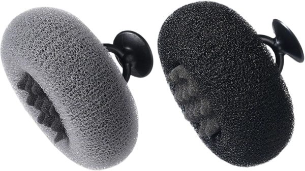 2Pcs Bath Sponge Shower Loofah, Exfoliating Body Scrubber, Upgrade Large 2-in-1 Sunflower Bath Ball with Suction Cup Non-Slip Handle, Bath Sponges for Men Women(Grey&Black)
