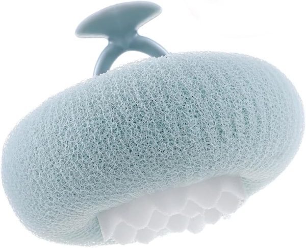 Super Soft Sunflower Suction Cup Bath Ball, New Upgraded 2-in-1 Sunflower Ball Exfoliating Loofah Sponge Mesh Pouf Shower Ball with Comfortable Non-Slip Handle (Blue)