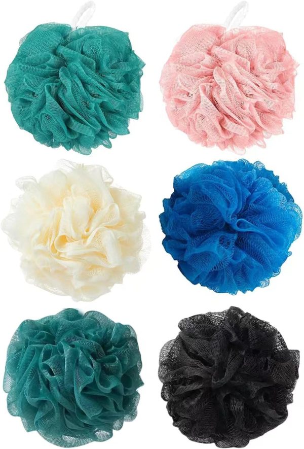 Loofah Sponge Shower Loofahs Bath Sponges Mesh Balls for Women Men Bathing Accessories Body Wash Back Scrubber 50g Soft Pouf Body Scrubber Loofahs Puff Pack, Exfoliate, Cleanse, Soothe Skin (6 Colors)