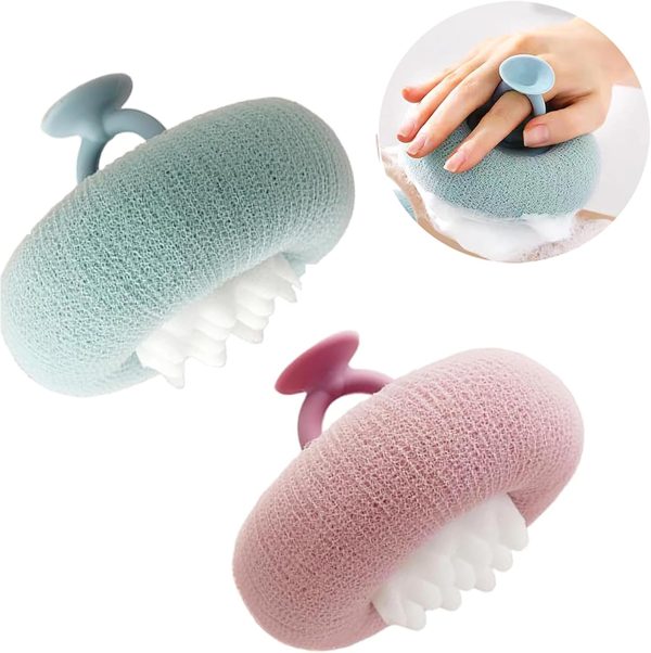 Super Soft Sunflower Suction Cup Bath Ball, New Upgraded 2-in-1 Sunflower Ball Exfoliating Bath Sponge Cleaning Brush, Mesh Shower Body Sponge Accessories for Women, Men (Cyan+Purple)