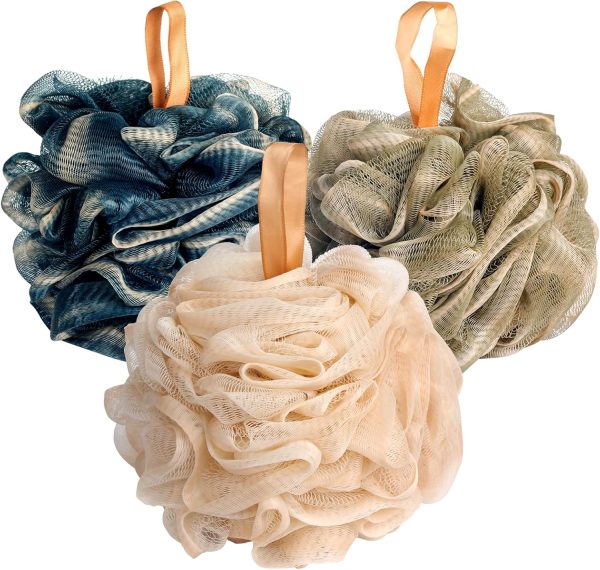 Bath Loofah Sponge, 3 Pack loofahs Exfoliating Body Scrubber, 60g Soft Mesh Pouf Shower Puffs, Loofa for Women and Men