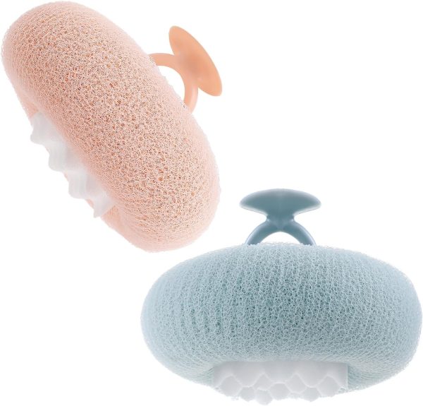 2 Pcs Soft Sunflower Suction Cup Bath Exfoliating Sponge Ball Bath Body Brush Mesh Bath Sponge Cleaning Scrubber Bath Sponge Brush with Comfortable Non-Slip Handle