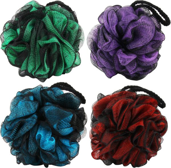 60g Bath Loofahs Sponges,Shower Sponge Loofah Body Scrubber Balls for Family Washing 4 Pack