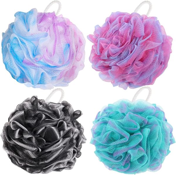 4 Pieces Shower Loofahs Bath Sponges 60g Bath Scrunchies Mesh Pouf Exfoliating Loofa for Body Washing