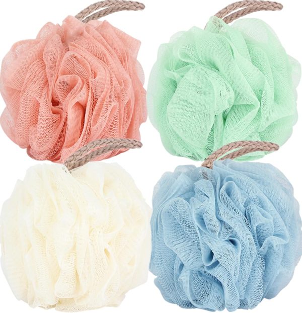 Loofah Sponge 60g Shower Loofahs 4 Colors Bath Sponges Mesh Balls for Body Scrubber Exfoliator Wash Back Scrubber Bathroom Men Women - 4 Pack Scrubbers Cleaning Bathing Accessories