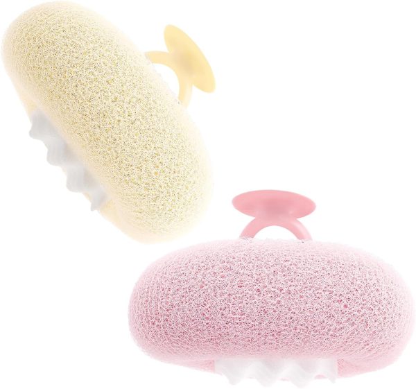 2 Pcs Soft Sunflower Suction Cup Bath Ball Exfoliating Mesh Bath Sponge Bath Body Brush Cleaning Scrubber Bath Sponge Brush with Comfortable Non-Slip Handle